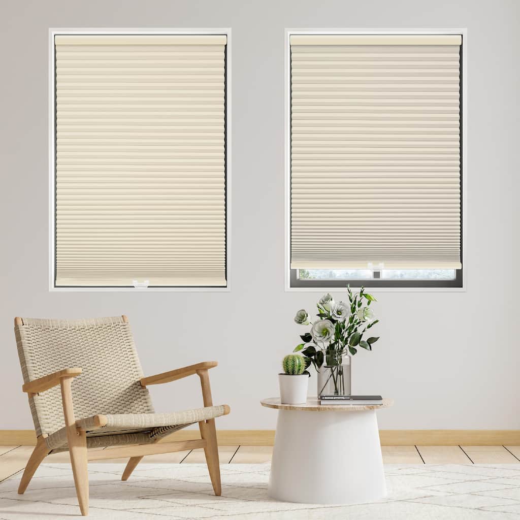 Tan/White Long Cordless Blackout Cellular Shade (48 in.)