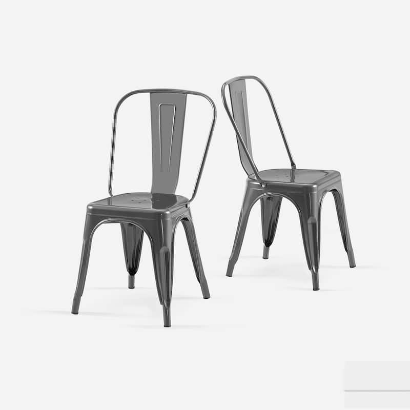 18" Modern Industrial Metal Stackable Grey Dining Chair, 2PCS - 18" W X 18" D X 33" H