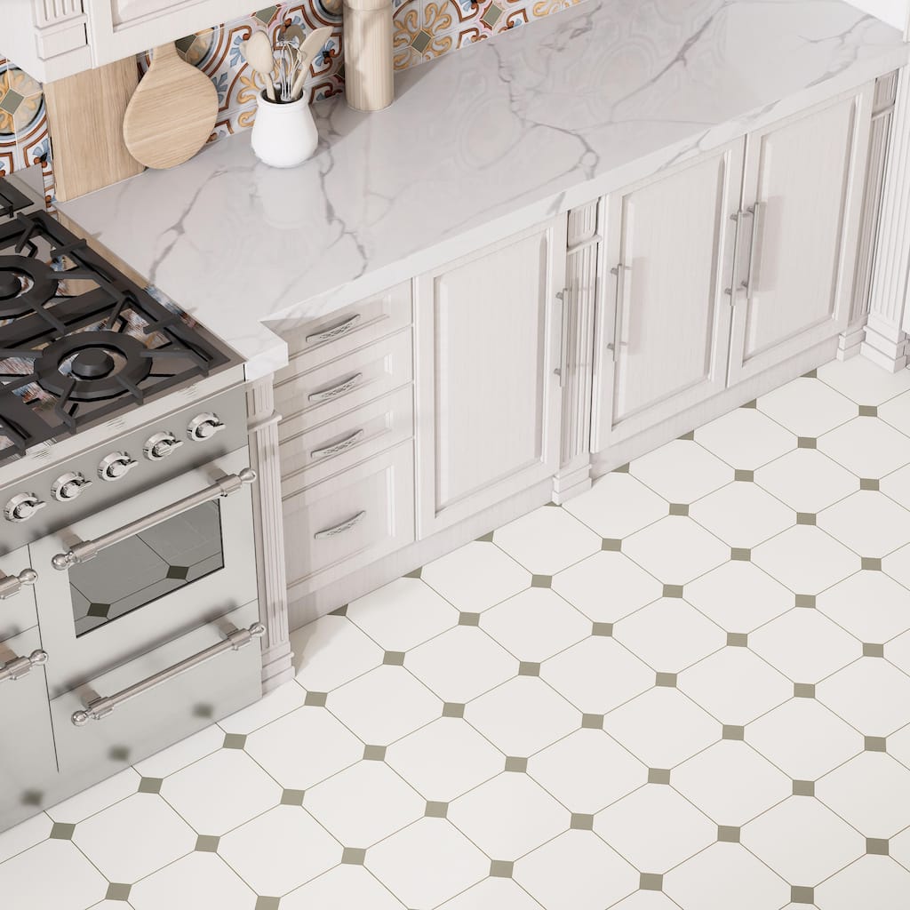 Merola Tile Vaudeville Octagon Nacar with Taco Oliva 7-7/8" x 7-7/8" Porcelain Floor and Wall Tile