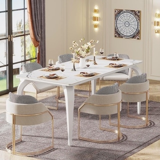 White Sintered Stone Dining Room Table with Metal Legs - On Sale - Bed ...