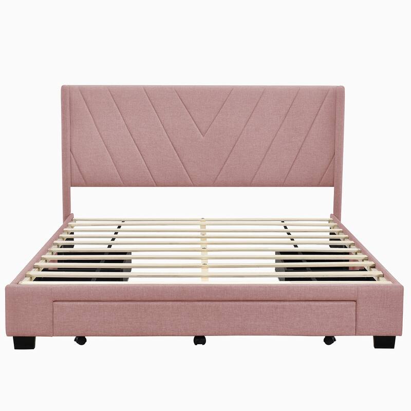 Queen Size Linen Upholstered Storage Platform Bed with Drawers