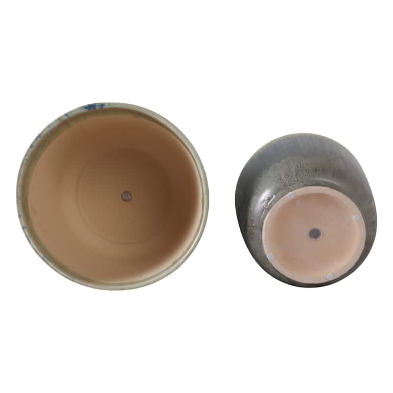 Ceramic Stone Planter Pots with Drainage Holes and Glossy Glazed Finish