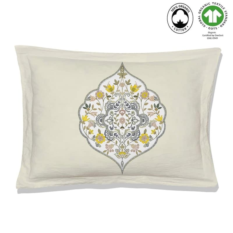 A1HC Reversible Print Organic Cotton Pillow Sham, GOTS Certified, Wrinkle Resistant, Long Staple Cotton, 21" x 30" (Set Of 2) - Yellow/Green