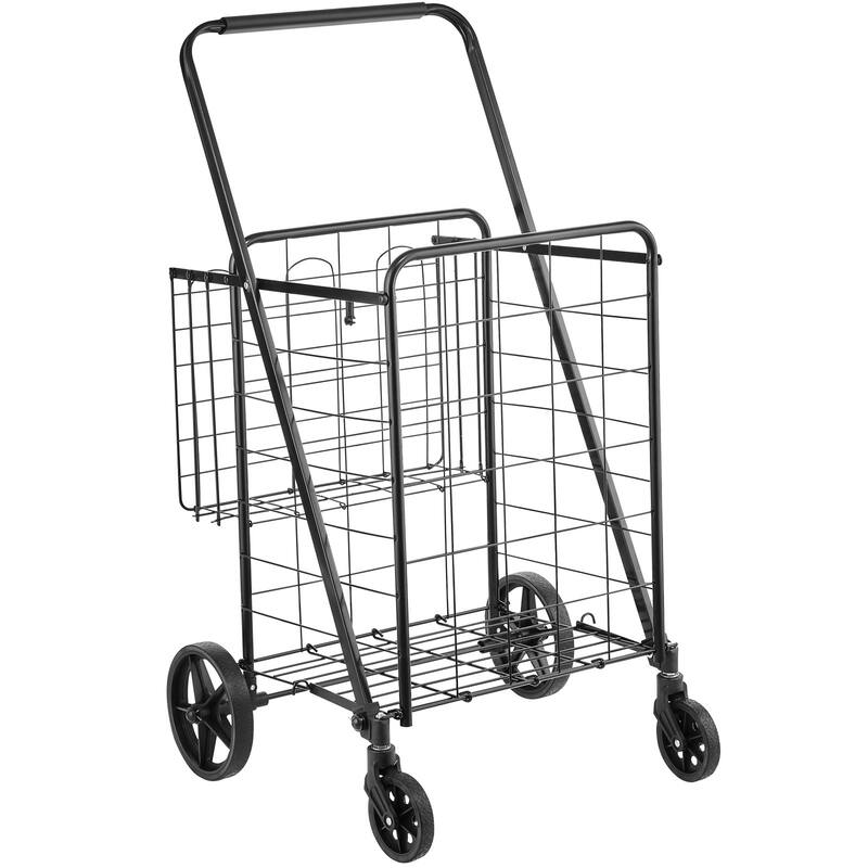 360 Swivel Wheels Folding Shopping Cart with Double Baskets