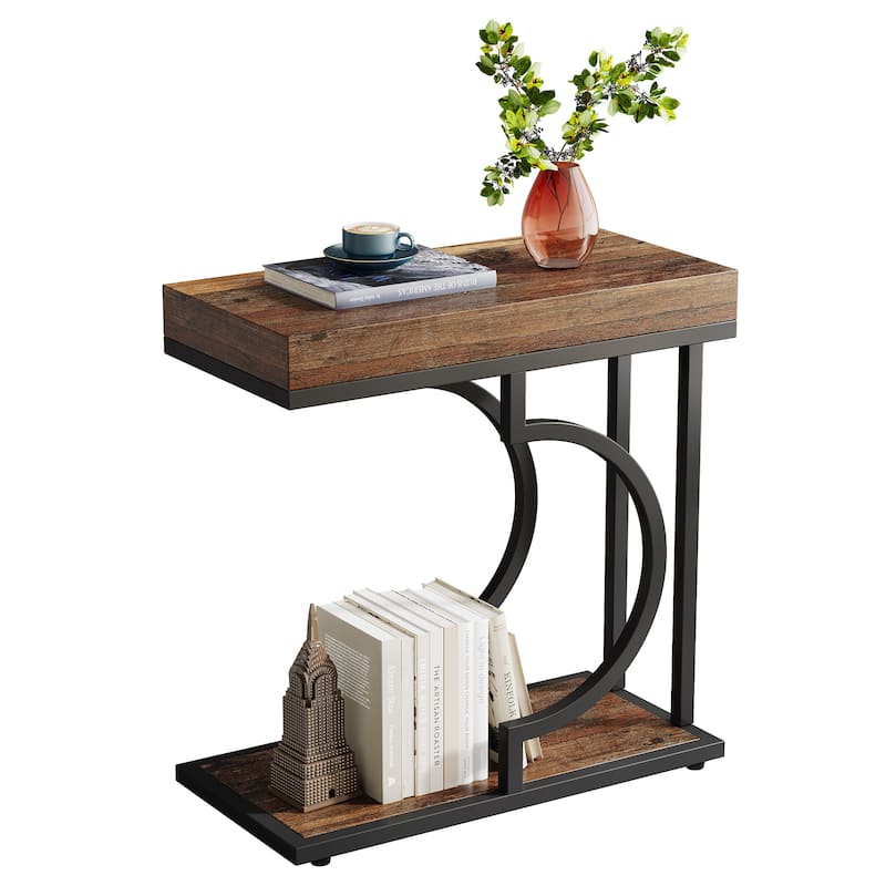 Narrow Side Table White Gold Side Table C Shaped End Table Modern Bedside Table Small Side Table for Couch Living Room