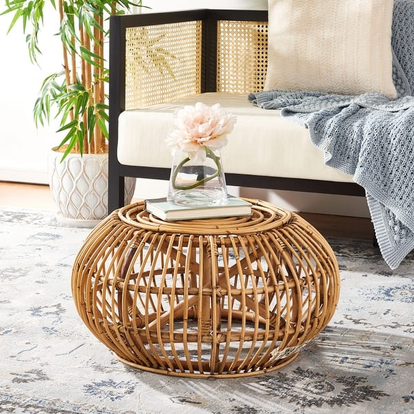 SAFAVIEH Jacynda Tropical Coastal Boho Rattan Round Ottoman - Bed Bath ...