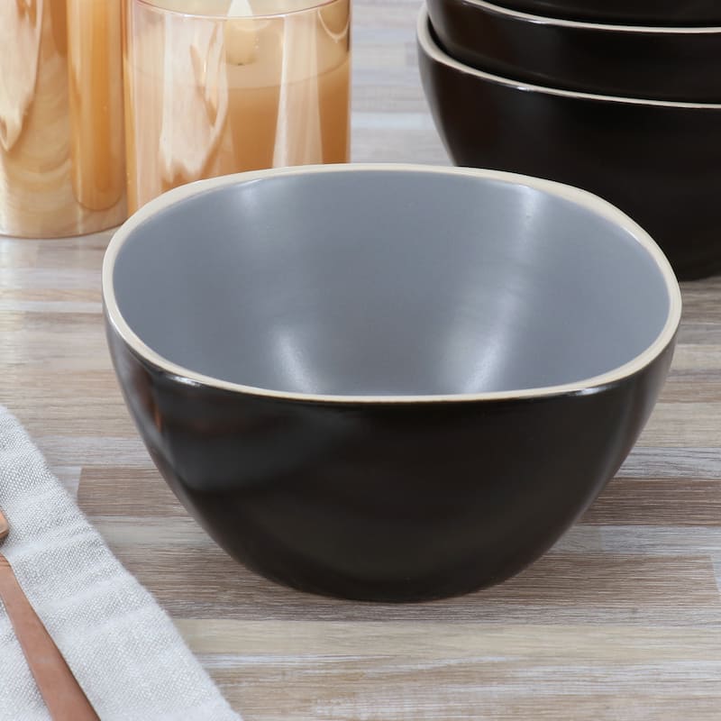 4 Piece 6 Inch Stoneware Bowl Set in Grey