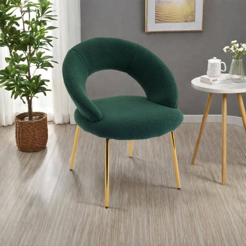 Teddy Fabric Dining Accent Chairs with Curved Backrest and Gold Metal Legs - 250lb Capacity