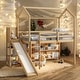 preview thumbnail 2 of 14, Twin Size Wood House Loft bed with Slide, Storage shelves and Light,Elegant Children Bed