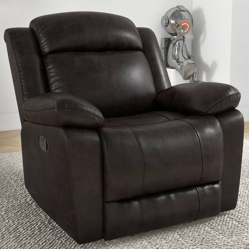 Manual Recliner Chair with Overstuffed Arm and Back - Black