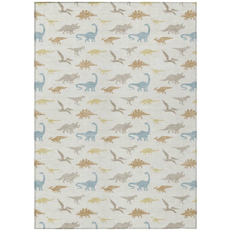 Machine Washable Indoor/ Outdoor Modern Dinosaur Chantille Rug