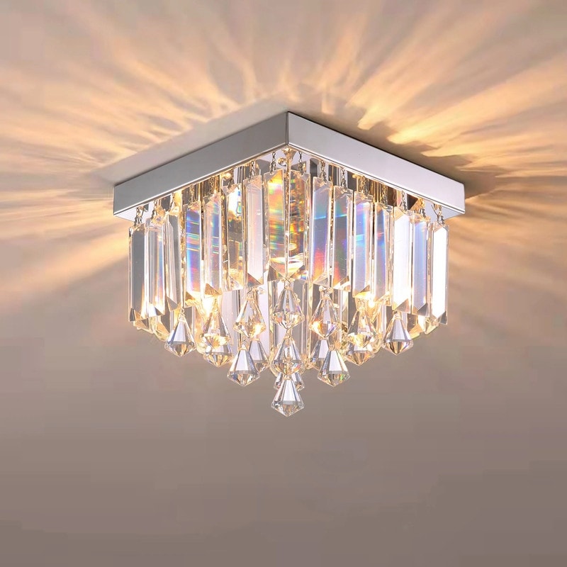9.8Inch Modern Crystal Chandeliers Square Flush mount Teardrop Small Waterfall Chandeliers Pendant light Fixture for Hallway