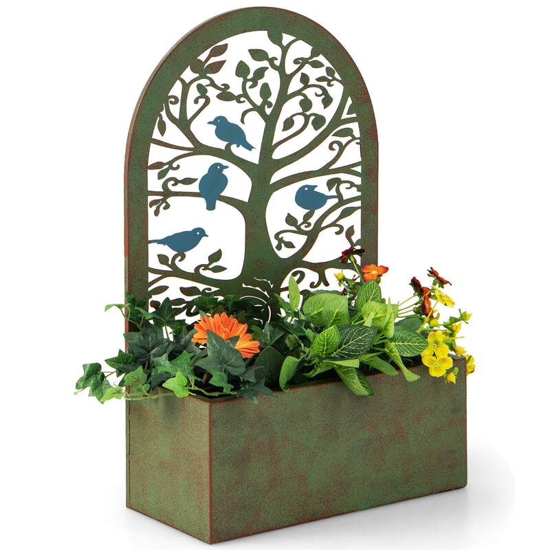 Gymax Set of 2 Decorative Raised Garden Bed Wall-mounted Metal Planter