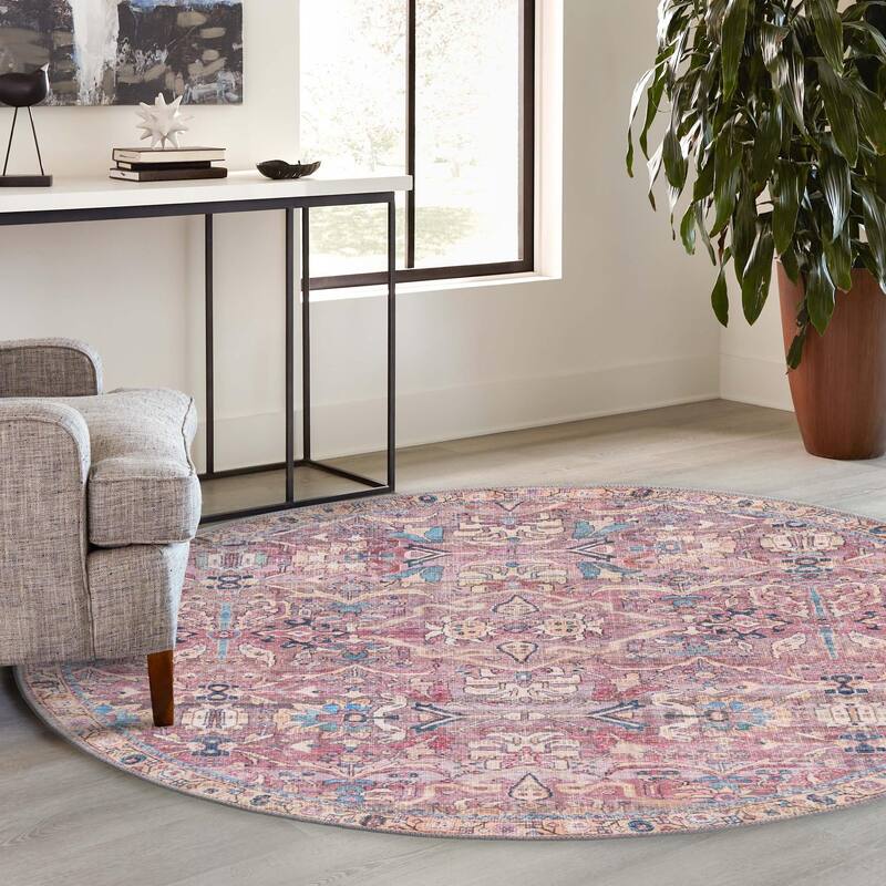 Transitional Pria Collection Area Rug - 3'11" Round - Pink