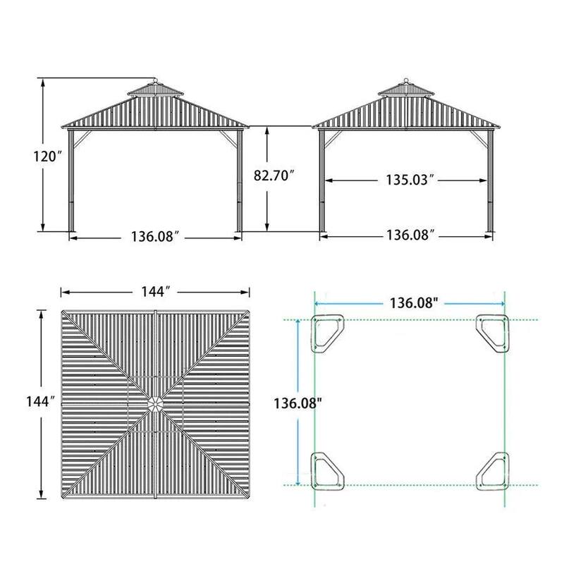 PURPLE LEAF Outdoor Gazebo Aluminum Frame Galvanized Steel Hardtop Gazebo