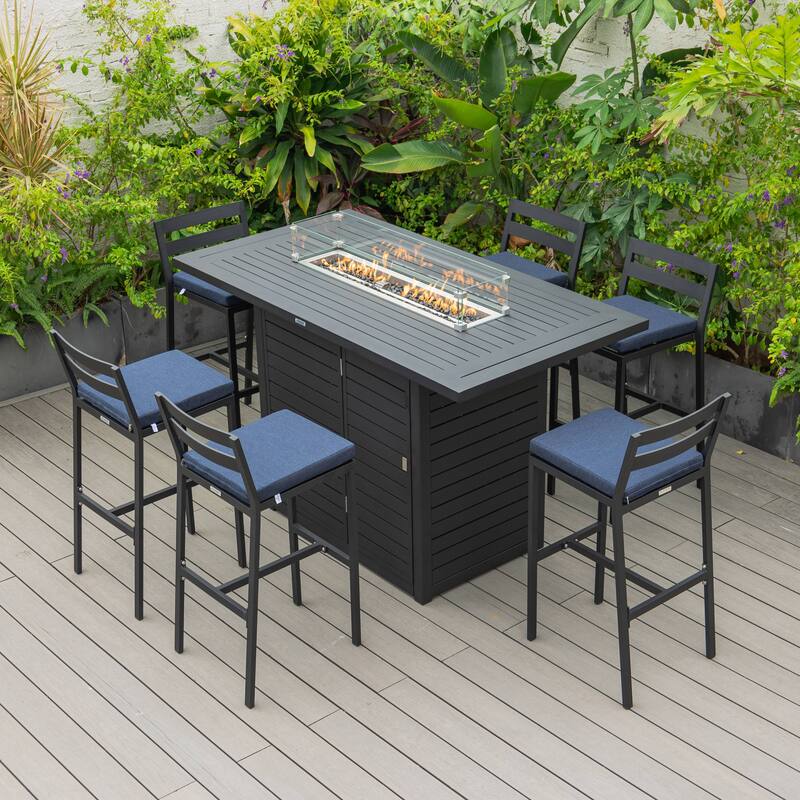 Patio Bar Stool in Powder-Coated Aluminum Frame with Removable Cushion Set of 2