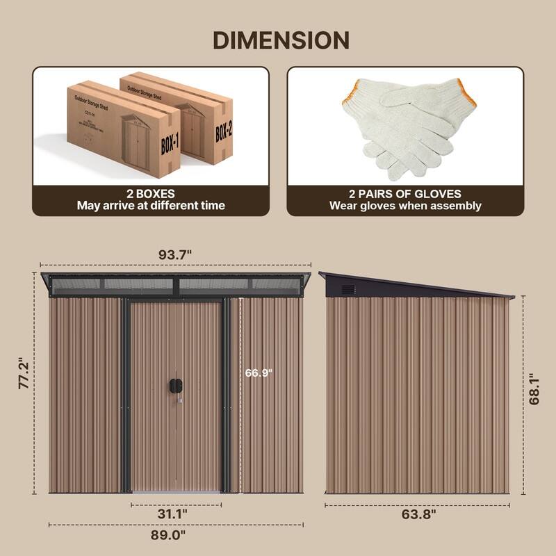 8' x 6' Outdoor Metal Storage Shed with Sliding Door, Multi-Functional Garden Shed with Glass Window and Anchor Bolts