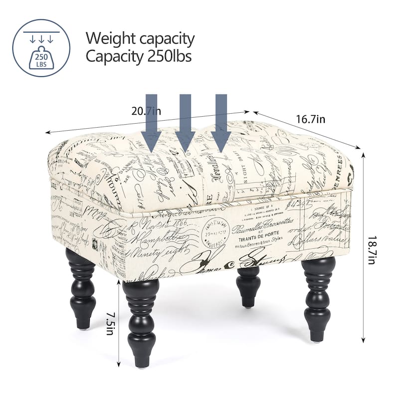 Adeco Ottoman Stool Tufted Foot Rest Fabric Floral Vanity Stool