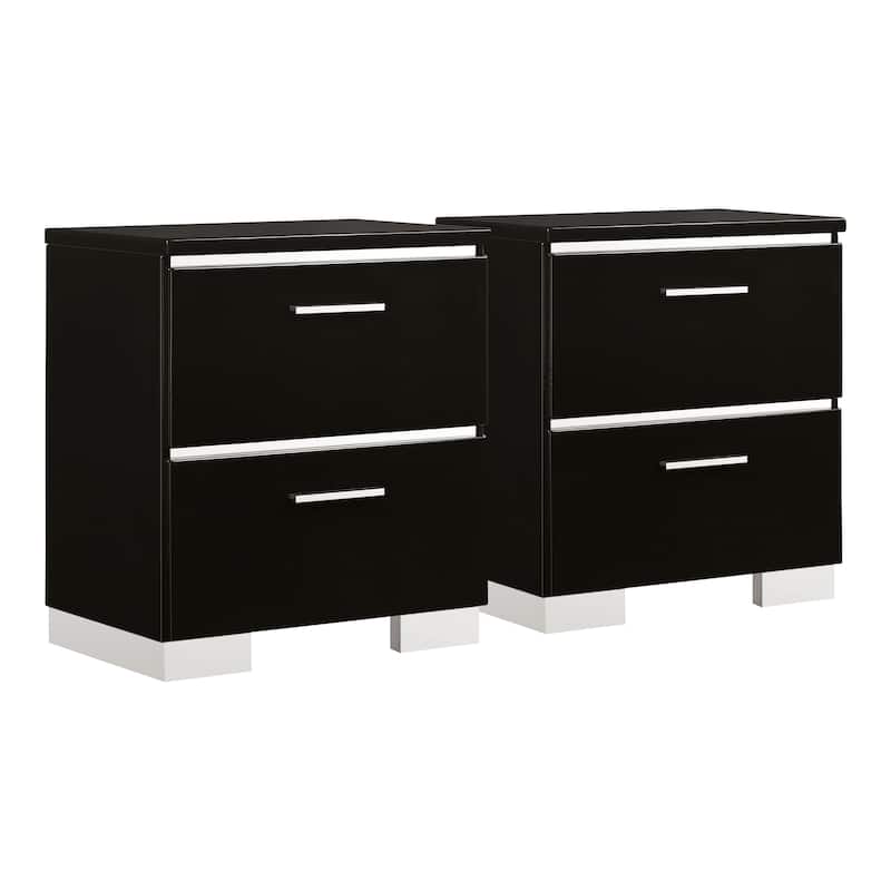 Lofa Modern Glossy Black Wood 2-Drawer Nightstand with USB Ports by Furniture of America - Black-Set of 2