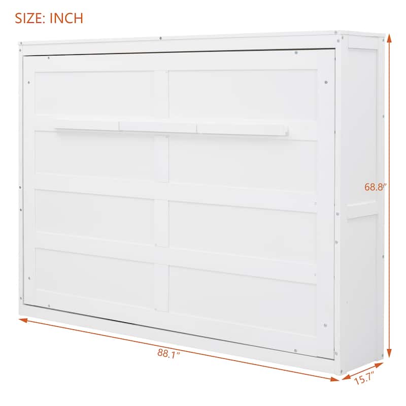 Queen Size Murphy Bed Cabinet with Dual-Piston Lift, Space-Saving Foldable Wall Bed Frame w/Slatted Base Guest Room Home Office
