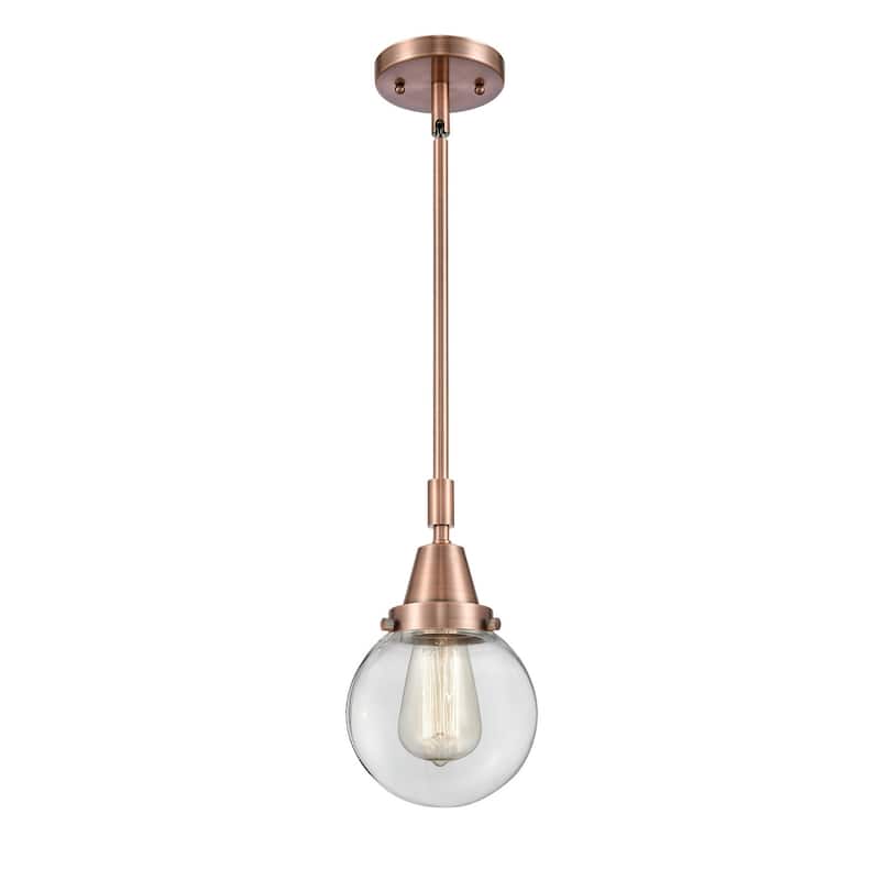 Innovations Lighting 447-1S-11-6 Beacon Pendant Beacon 6" Wide Mini - Antique Copper / Clear