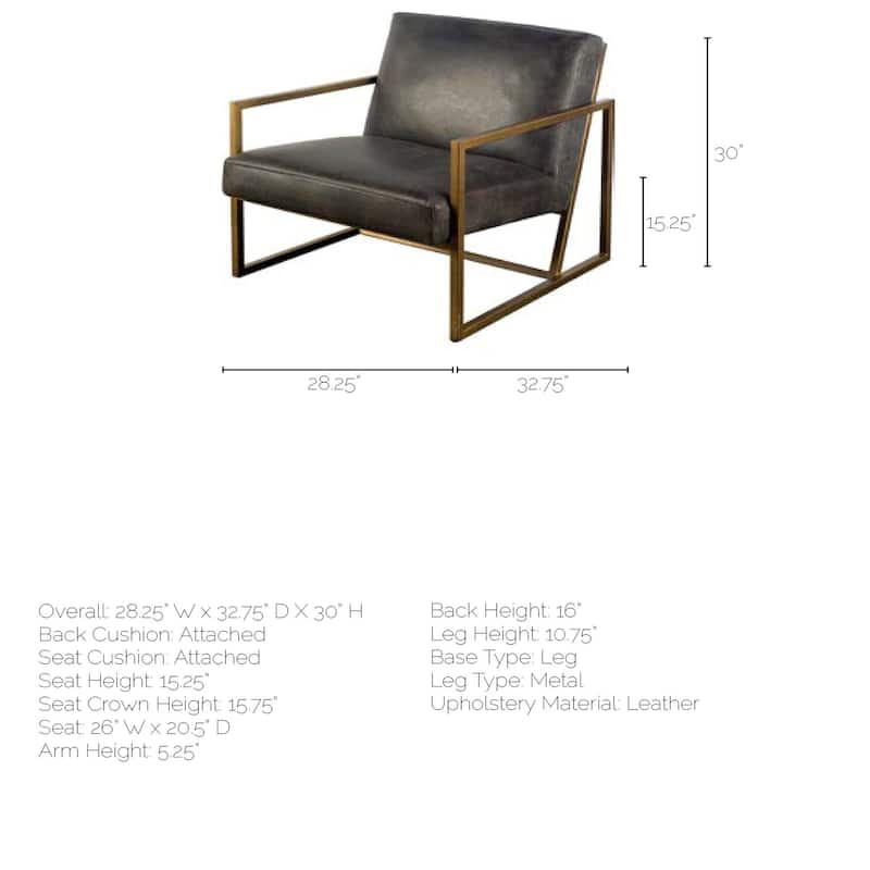 Armelle I Black Leather Seat w/Gold Metal Frame Accent Chair - 28.25" W x 32.75" D x 30.0" H