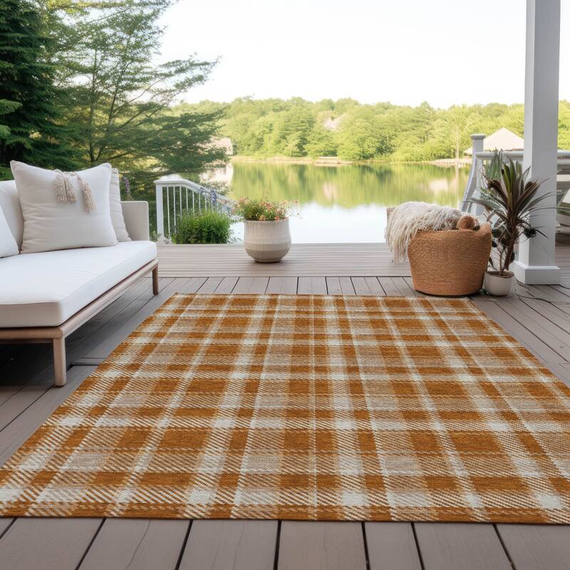 Alsimi Plaid Long-Lasting Vibrance Blended Style Outdoor Rug - 10' X 14'