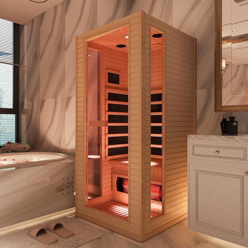 EROMMY Luxury Dual-Therapy Home Sauna Professional Steam or Far-Infrared Cabin with Bluetooth & Color Light Therapy - Single
