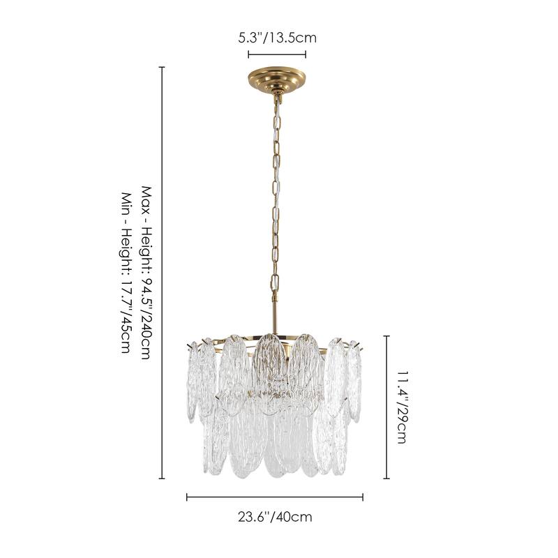 15.7" 2-Light Modern Luxury Gold Handmade Clear Textured Leaf-Shaped Glass Tiered Chandelier for Living Room, Dining Room