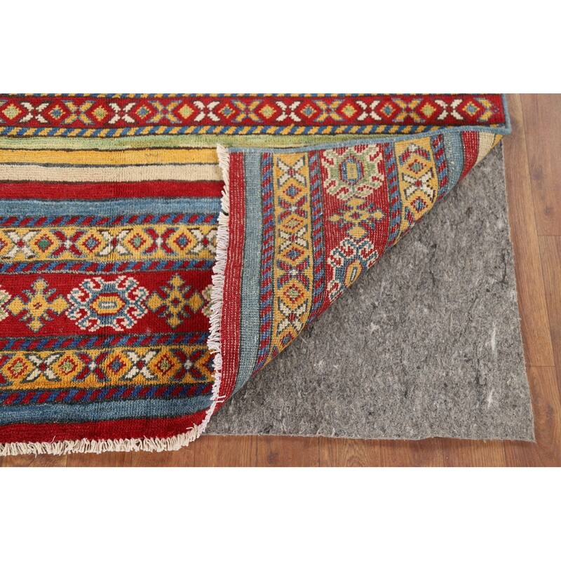 Striped Kazak Oriental Accent Rug Handmade Wool Carpet - 4'2" x 6'0"