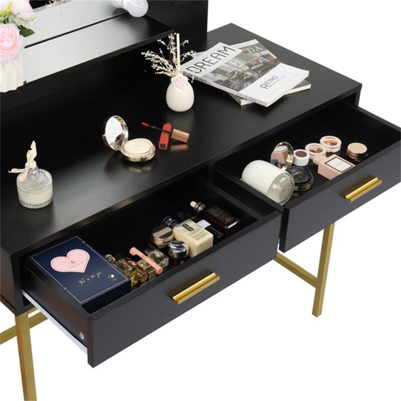 Vanity Set with 10 LED Bulbs and Cushioned Stool
