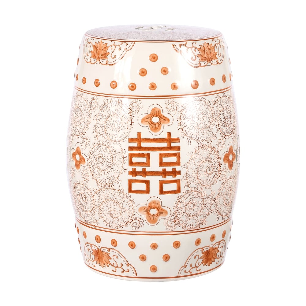 Double Happiness 18" Chinoiserie Ceramic Drum Garden Stool, Blue/White