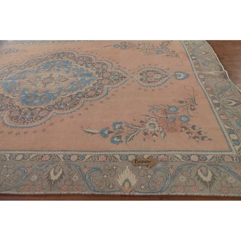 Hand Knotted Oriental 100% Wool Carpet Traditional Medallion Coral Tabriz Area Rug - 11' 11'' X 8' 8''