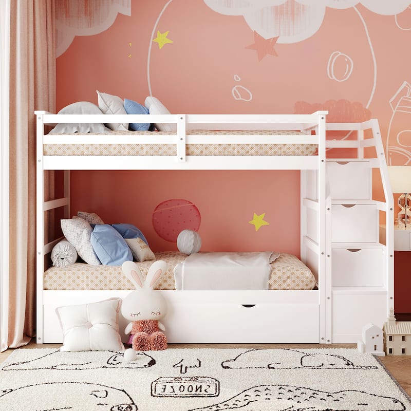Twin-Over-Twin Trundle Bunk Bed with Stairs