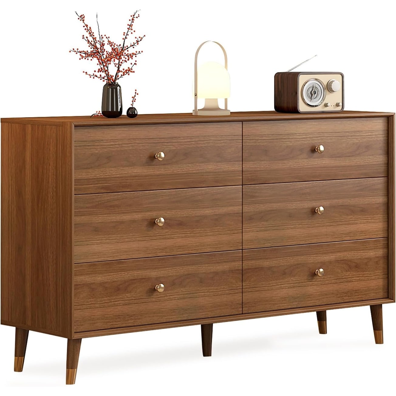 6-Drawer Solid Wood Dresser, Modern Storage Organizer for Bedroom, Living Room, or Office