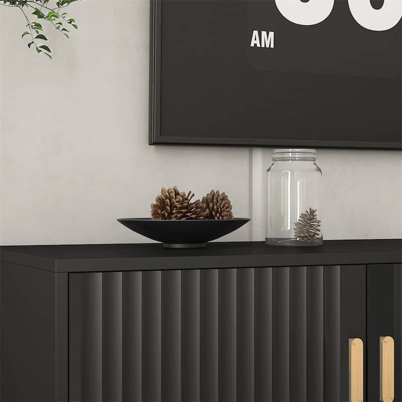 Modern Wood TV Stand with LED Lights for 80 Inch TV