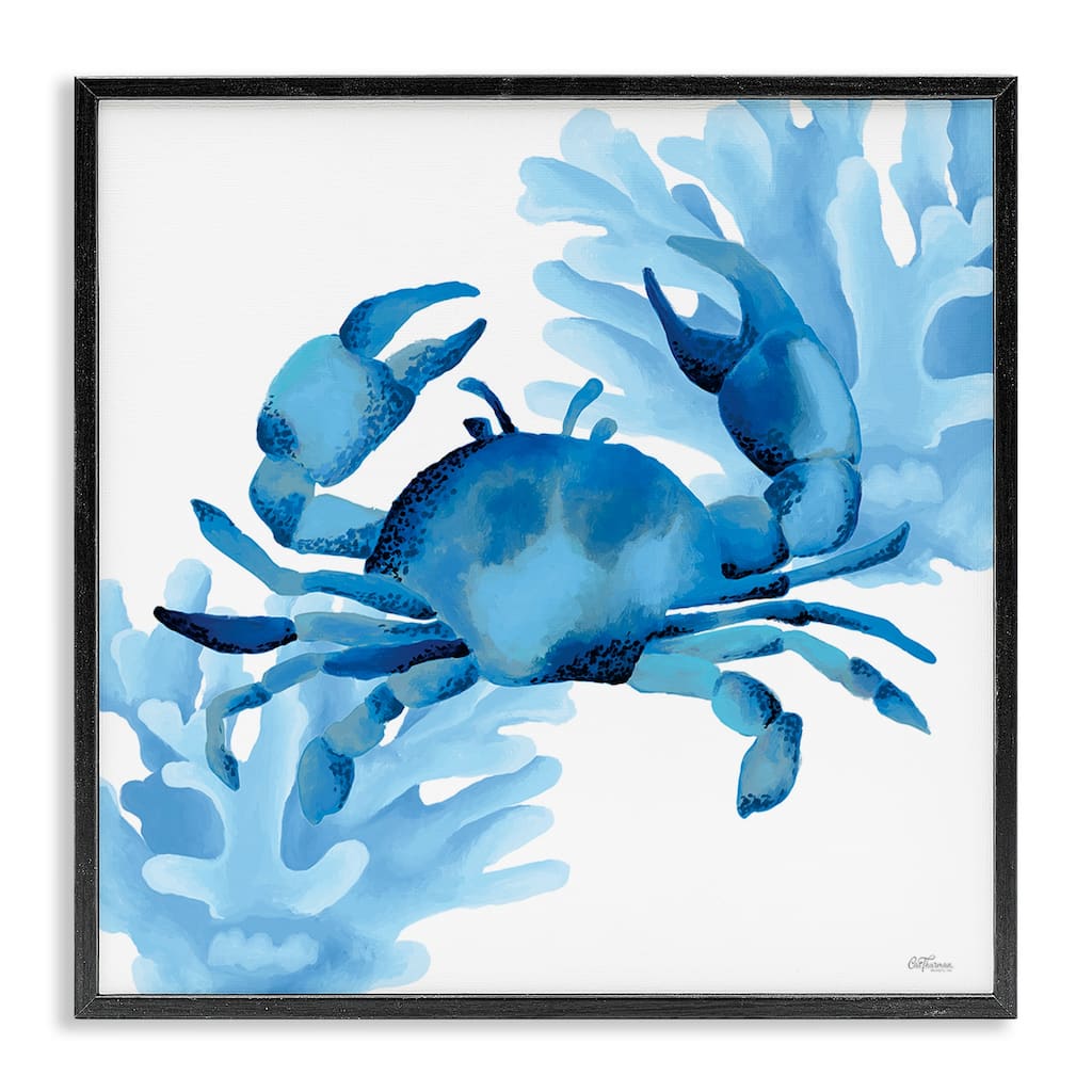 Stupell Blue Tone Crab & Coral Framed Giclee Art Design By Cat Thurman Designs