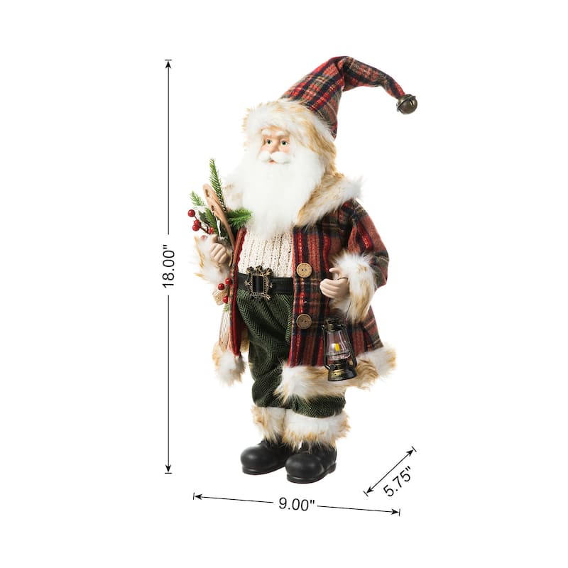 Glitzhome 18"H Faux Fur Christmas Santa Figurines with Porcelain Face