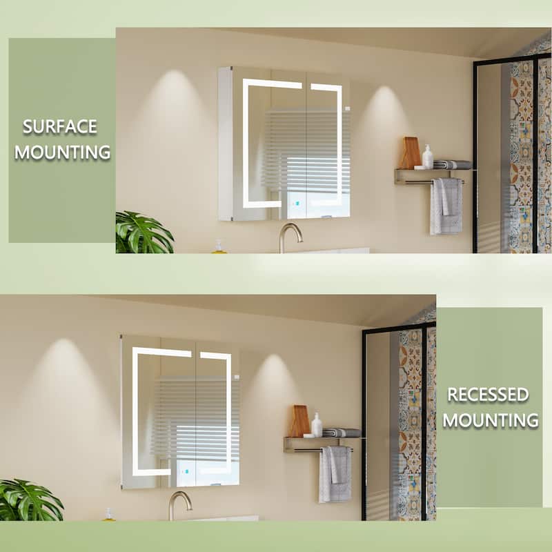 30'' x 30'' LED Lighted Bathroom Medicine Cabinet with Mirror,Recessed or Surface Mount,Defog, Stepless Dimming - 30'' x 30''