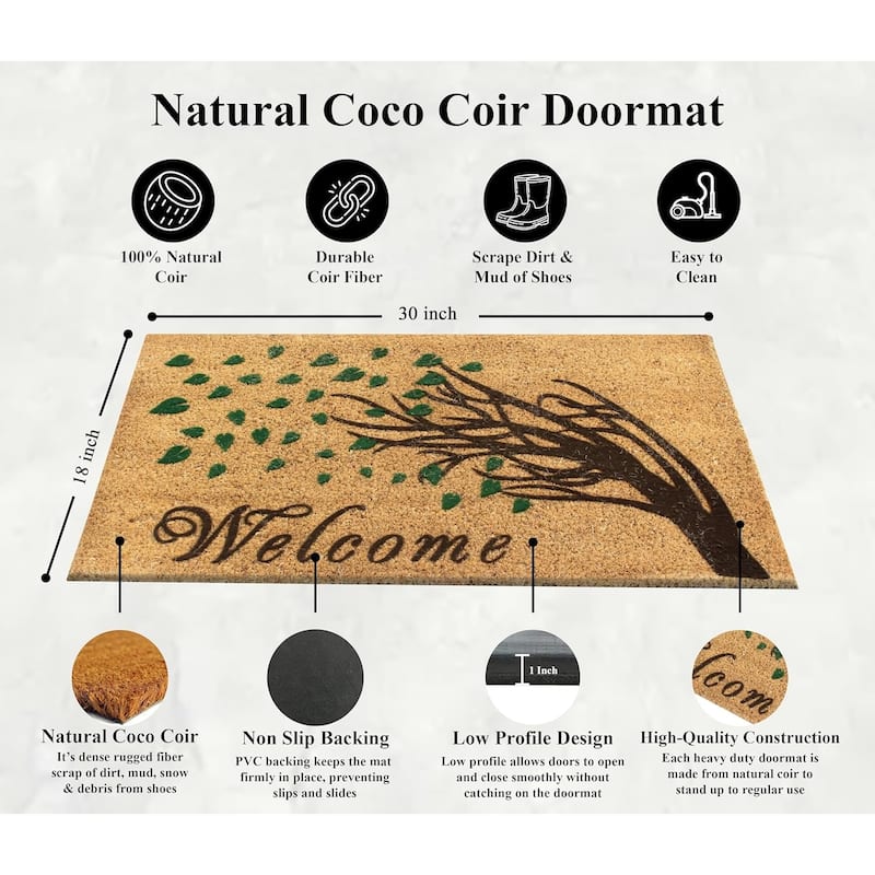 A1HC First Impression Welcome Tree Fade Resistant Flocked Doormat 18" X 30"