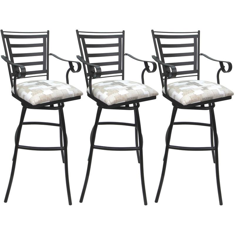 Set of 3 Outdoor Indoor Bar Stool Counter Extra Tall - Jenna with Arms - Craftsman Whitelinen - Gray - Extra Tall