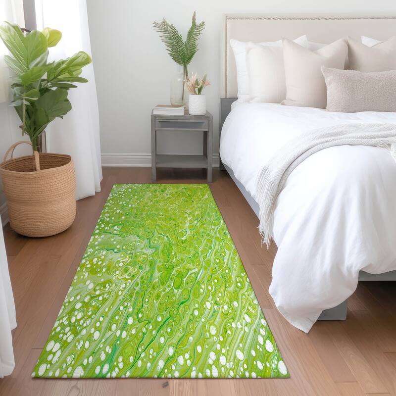Premium Washable Super Soft Abstract Contemporary Mayfield Rug - Lime Green - 2' 3" x 7' 6" - Runner