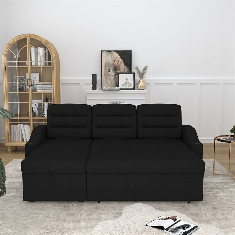 83.5" Convertible Sleeper Combo Sofa w/ Storage Recliner & Cup Holder