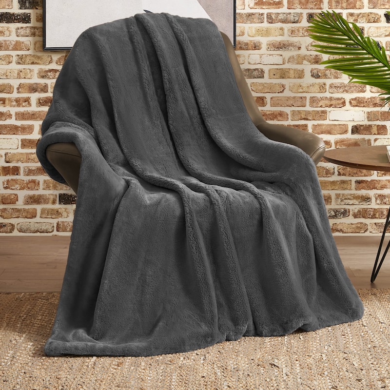 Lucky Brand Solid Synthetic Fur Rabbit 50" x 70" Throw Blanket