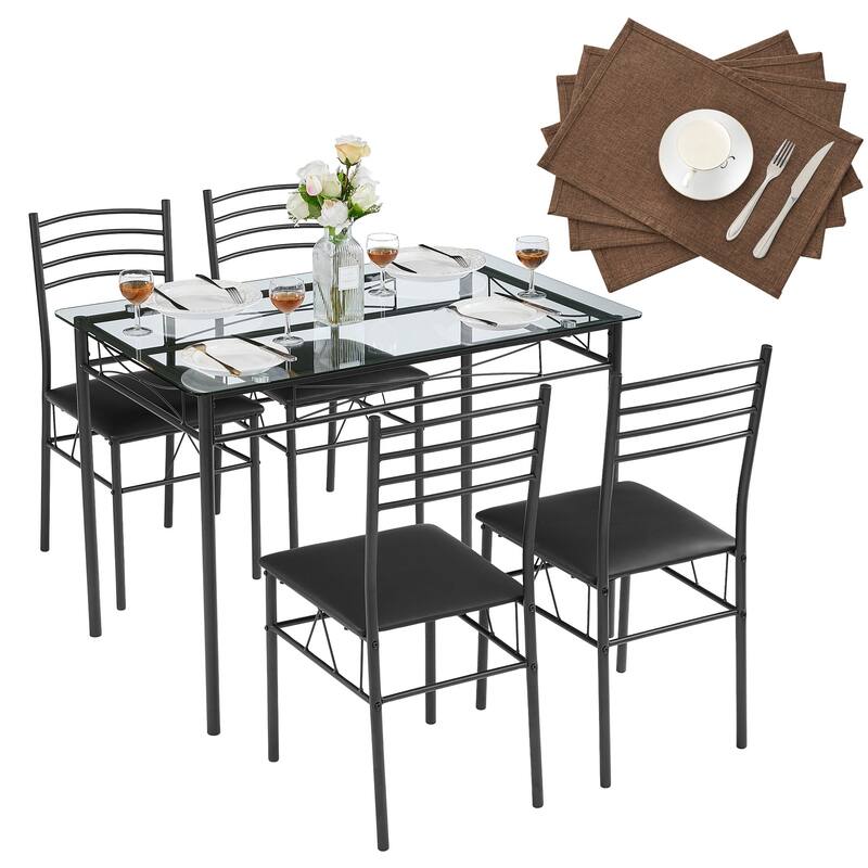 VECELO Sliver Dining Table and Chairs, Dining Sets with 4 Placemats - Black - Coffee Placemats