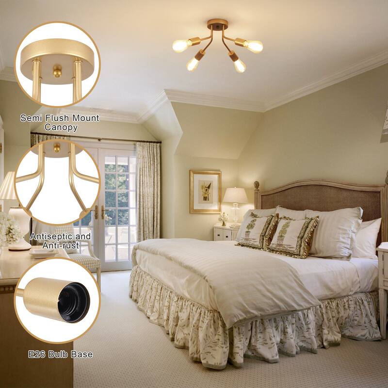 Modern 4-Light Semi Flush Mount Ceiling Light for Dining Room Bedroom Hallway Entryway