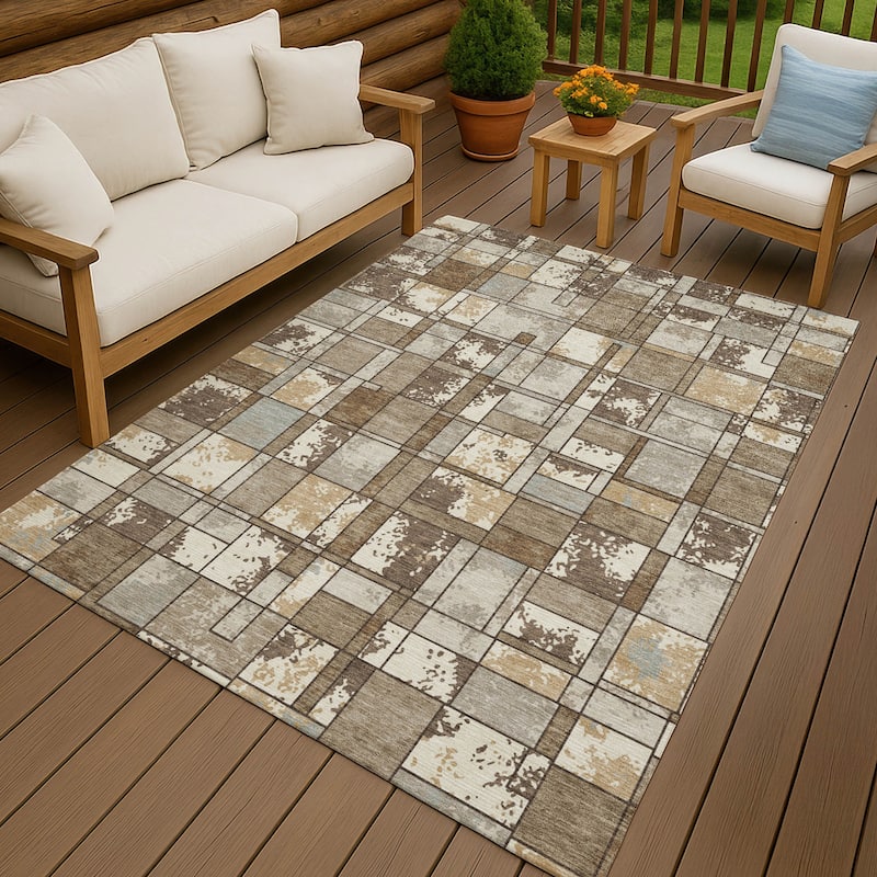 Machine Washable Indoor/ Outdoor Patchwork Chantille Rug - Brown - 5' x 7'6"