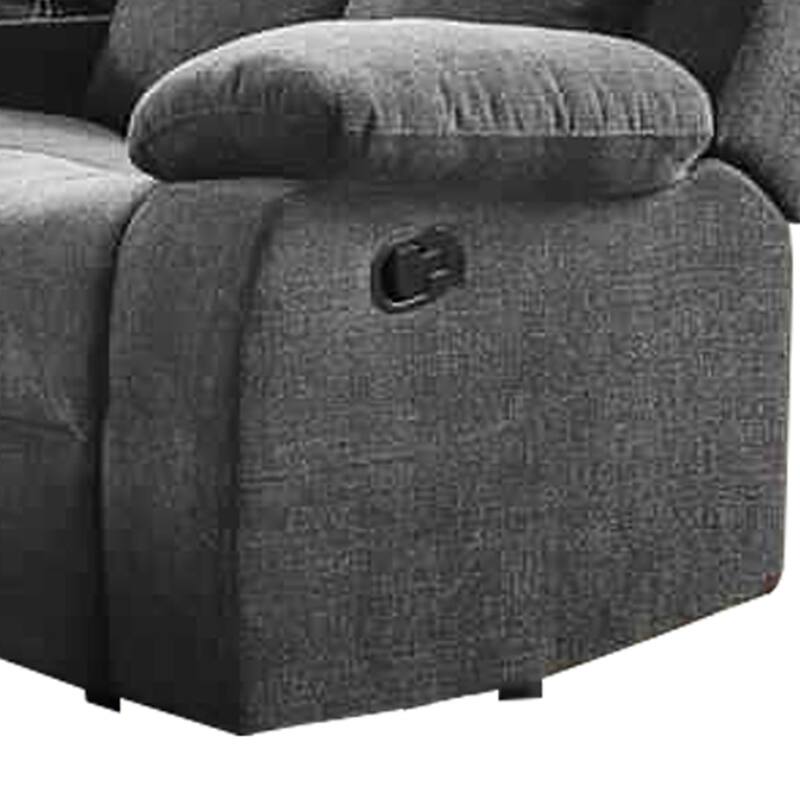 Fabric Wrapped Motion Loveseat with Storage Console, Gray