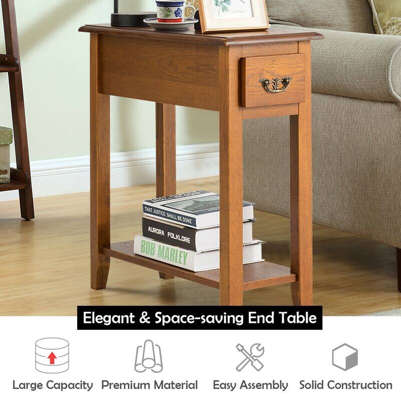 22" Set of 2 Vintage Style Woode Side End Table with Drawer and Open Shelf for Bedroom or Living