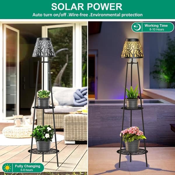 Solar Street Light With Plant Stand – 2-Pack 36" Tripod Floor Lamp, IP65 Waterproof, Auto On/Off, For Garden, Patio, Pathway, Driveway